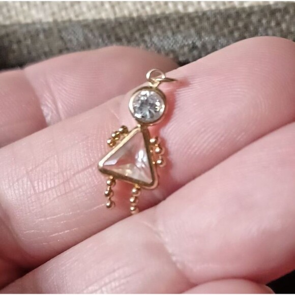 14k 14 Karat YELLOW GOLD Girl CHARM / PENDANT Clear Birth Stone VINTAGE - Picture 1 of 5